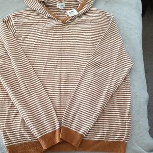 Club Monaco Tan and White Striped Crewneck Sweater
